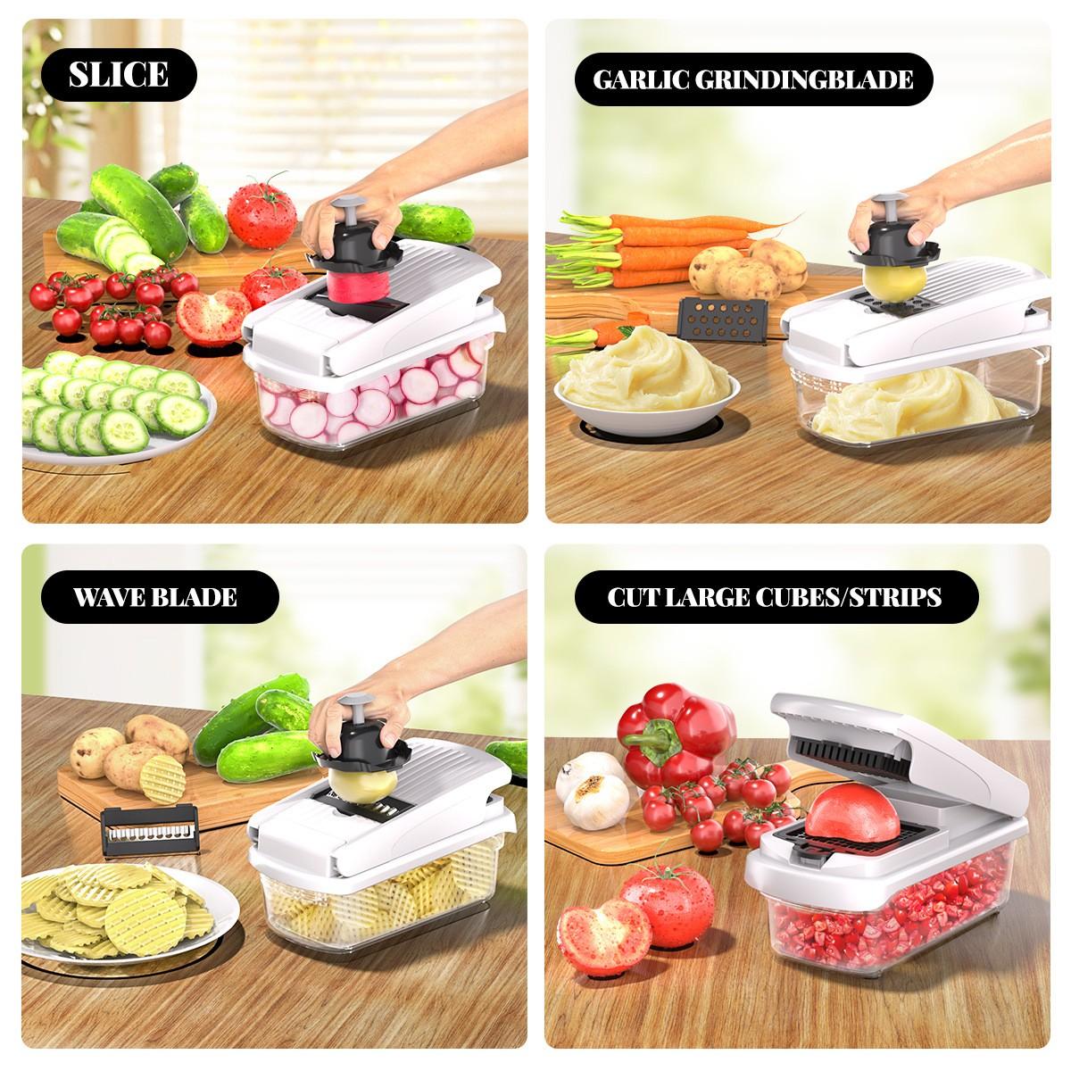 Multi-Functional Vegetable and Fruit Slicer, Kitchen Chopper, Kitchen Shredder for Dicing and Shredding, Home Use Food Prep Tool, Kitchen Gadgets, Vegetable Cutting Slicer, Model 00dksk3