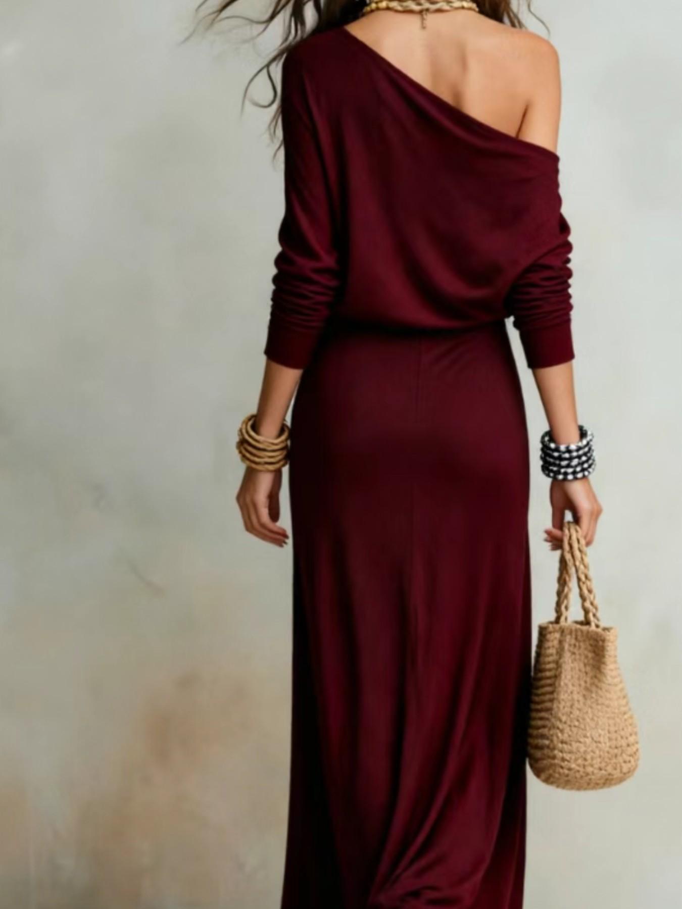 Elegant Chic Asymmetrical One-Shoulder Long Dress for Women, Summer Beach Vacation Style, Split Design, European and American Fashion, Elegance