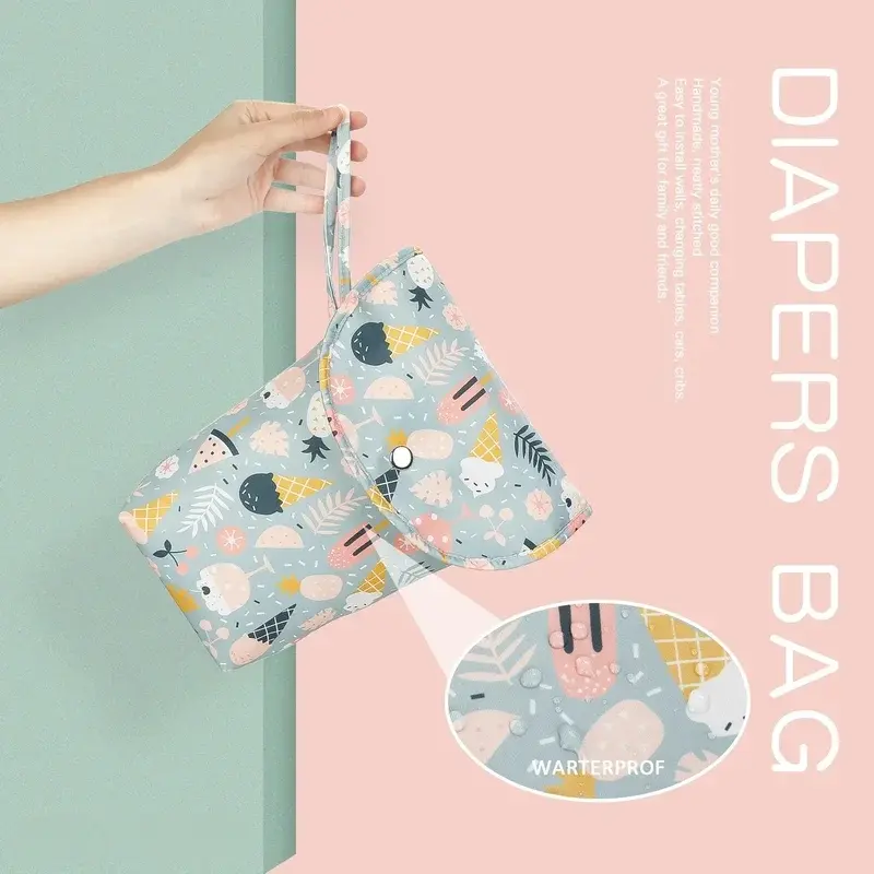 1 Simple Cartoon Baby Diaper Bag Oxford Cloth Waterproof Mom Handbag Large Capacity Handheld Diaper Storage Bag Baby