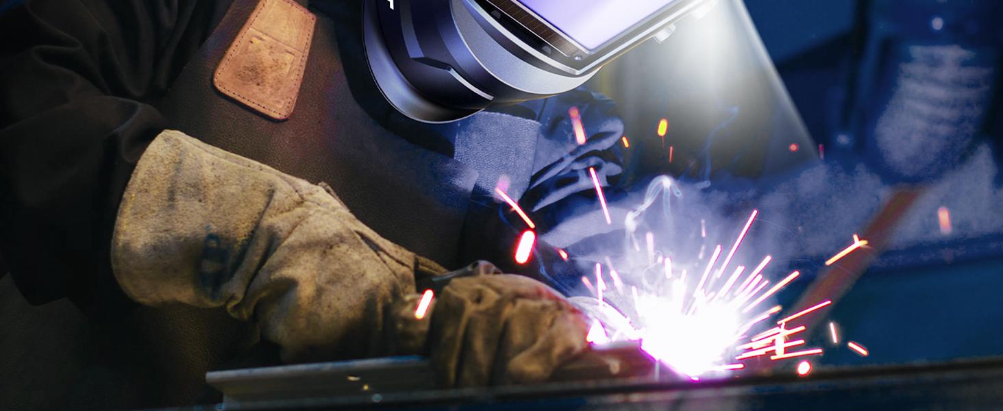 Arc Welding Auto Darkening Helmet with Light, 3.94"X3.66" Large View, True Color 1/1/1/1 Hood, 1/25000s Response, Powered 4 Arc Sensors, Replaceable Battery, Shade 4/5-8/9-13