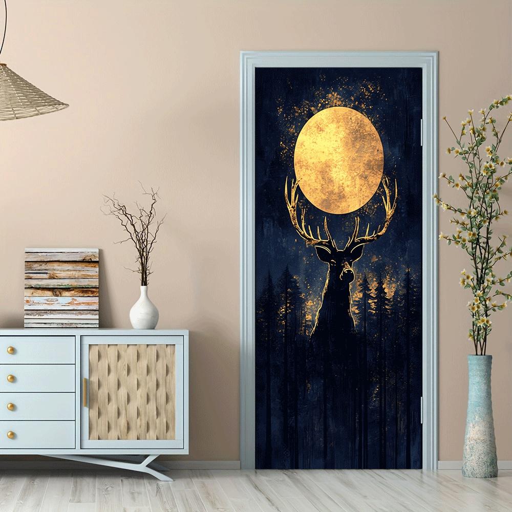 2pcs   Vintage Moonlight Deer Head Wall Sticker Nordic Style Removable Self Adhesive Waterproof Vinyl Decal for Living Room Bedroom Home Decor Art Mural Animal Pattern Wall Decoration Modern Minimalis