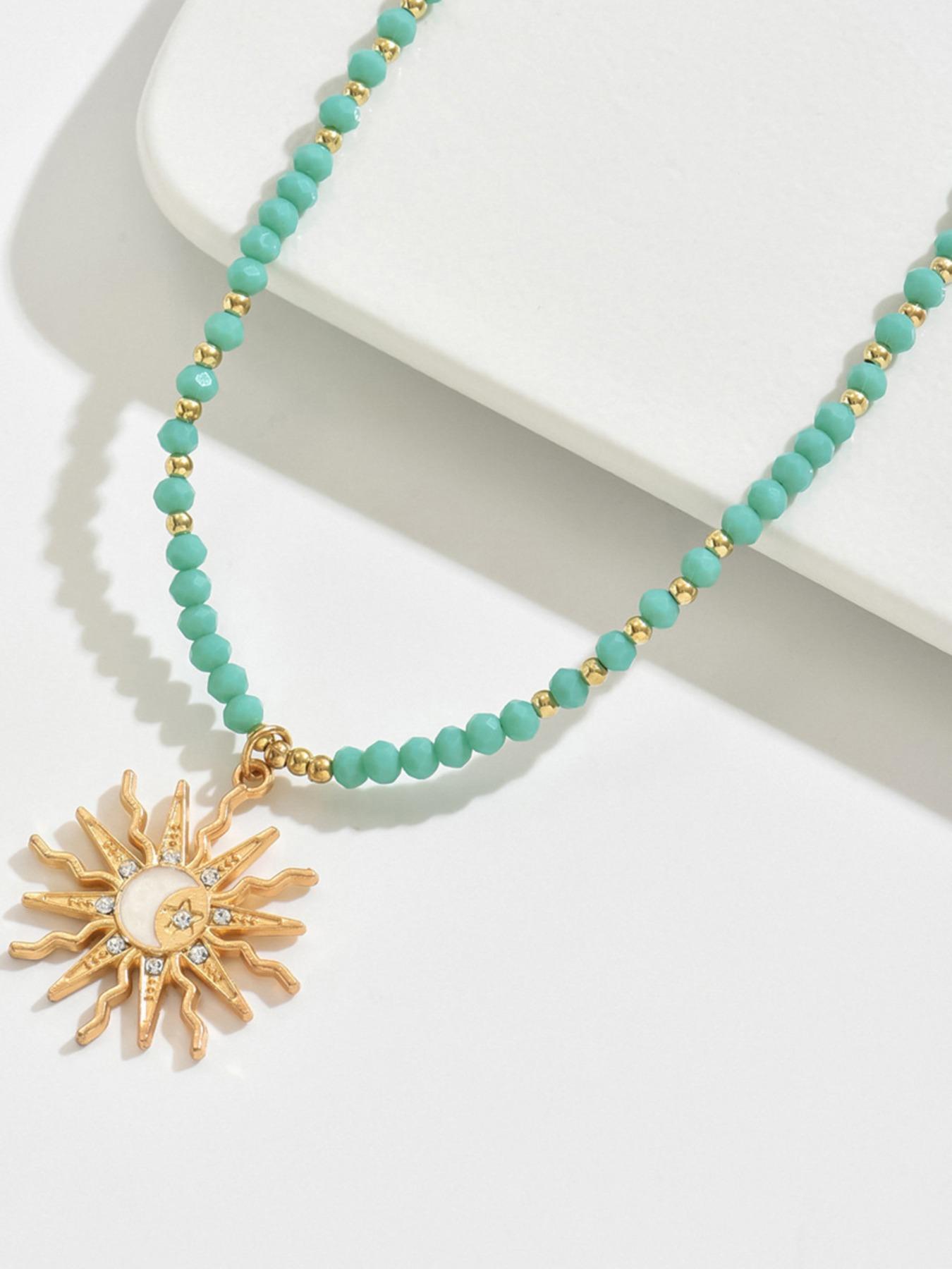 Boho Style Necklace with Turquoise Beads, Elegant Women's Jewelry, Perfect Gift for Her, Daily Wear Accessory, Geometric Pattern, Dainty Boho Necklace