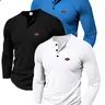 Men's Long Sleeve Casual Waffle Knit T-Shirt, Breathable Quick-Dry Shoulder Pad Henry Shirt, Spring & Fall Slim Fit Casual Cozy Pullover