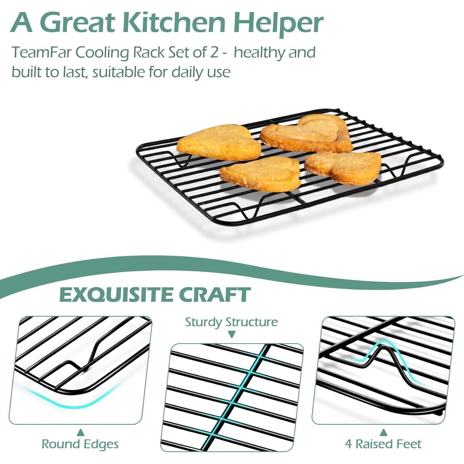 Small Cooling Rack (Set of 2), 8.75'' x 6.25'' Coated Stainless Steel Wire Rack Baking Racks for Cooking Grilling Cooling, with Non-stick Coating,  & Sturdy, Oven safe & Easy Clean