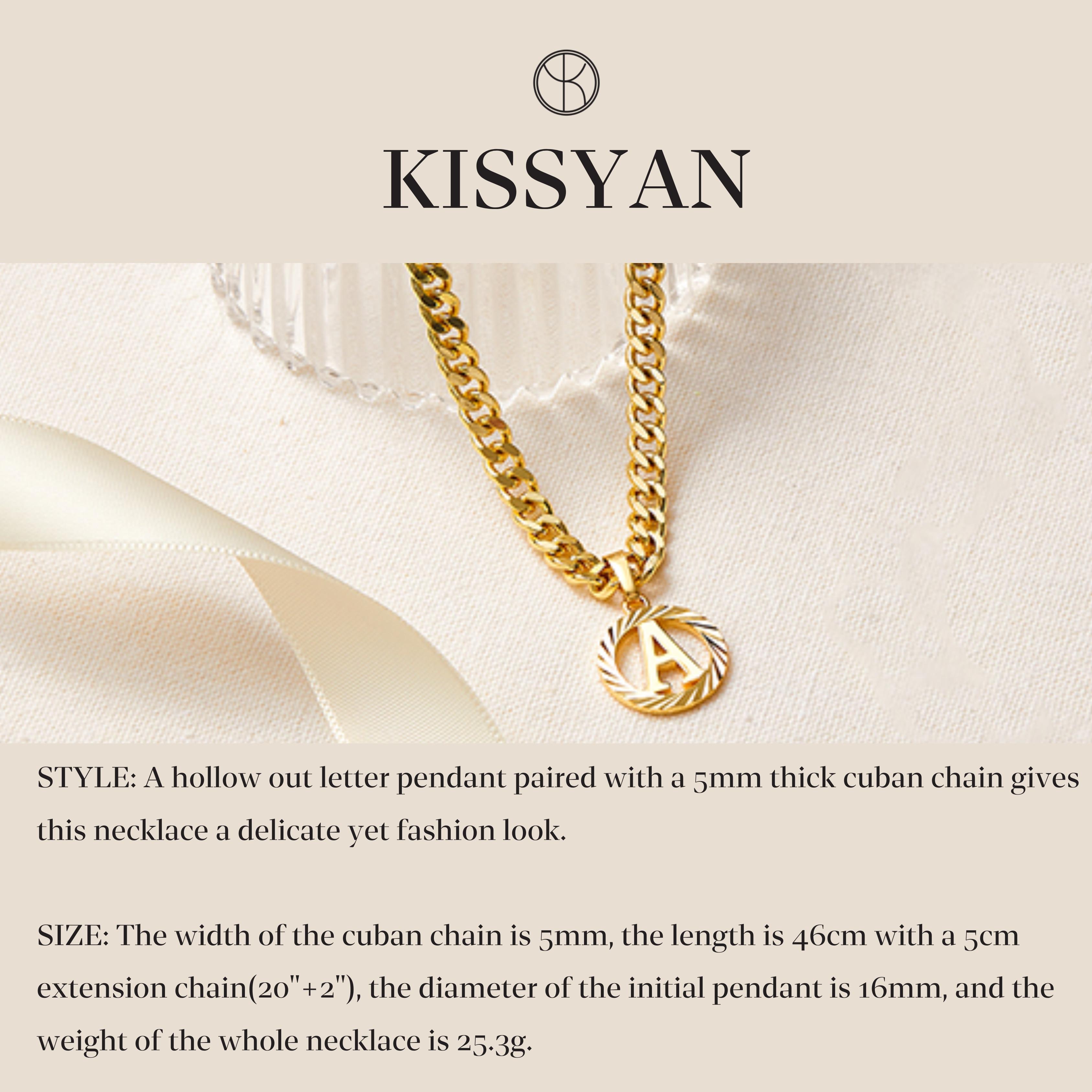 KISSYAN Gold Initial Necklace,14K Gold Plated Round Letter Pendant Hollow Capital Monogram 5mm Cuban Chain Necklace Alhpabets from A-Z Dainty Jewelry for Women Men TikTokShopBlackFriday