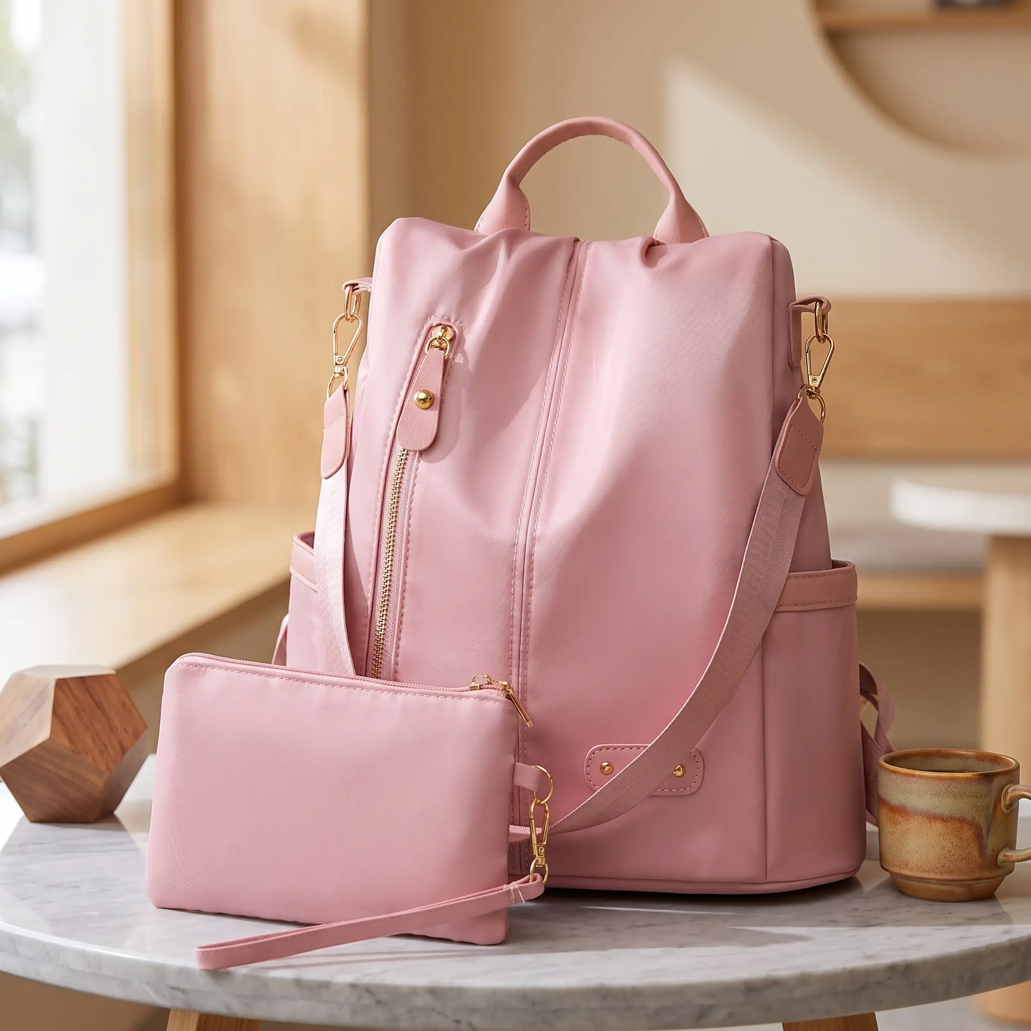 2026 New Women's Casual Nylon Backpack - Lightweight, Wear-Resistant, Large-Capacity Essential for Daily & Campus Life, with Adjustable Straps, Soft Fold, Smooth Zipper Closure, Stylish Stitching (Black, Beige, Pink, Khaki)