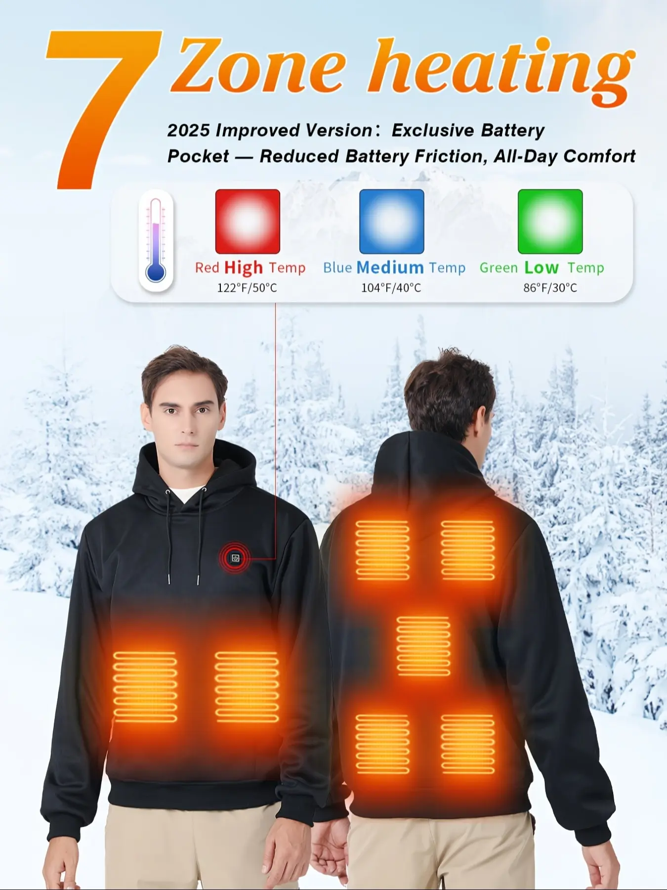 Heated Hoodie Jacket, USB Charging Fast Heating Smart Electric Warm Design, Adjustable Temperature Fashionable Practical Winter Wear
