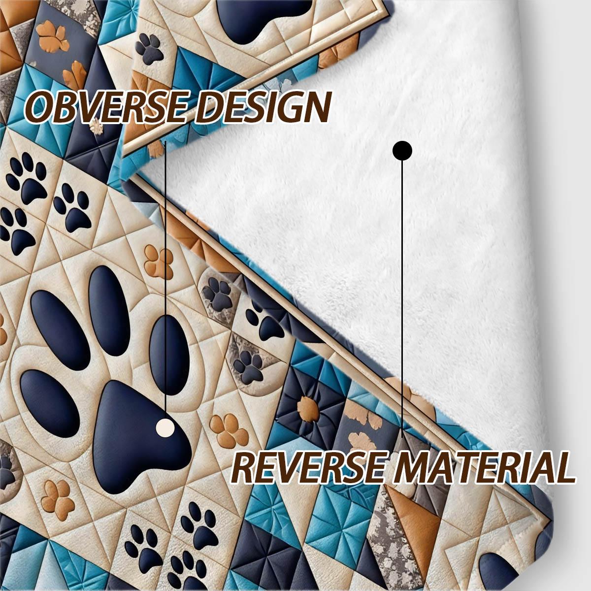 Dog Paw Print Patchwork Blanket, Lightweight Warm Flannel, Soft Breathable, Car Travel Bedroom Cover, Holiday Gift Pet Pad Multi-Use Rug