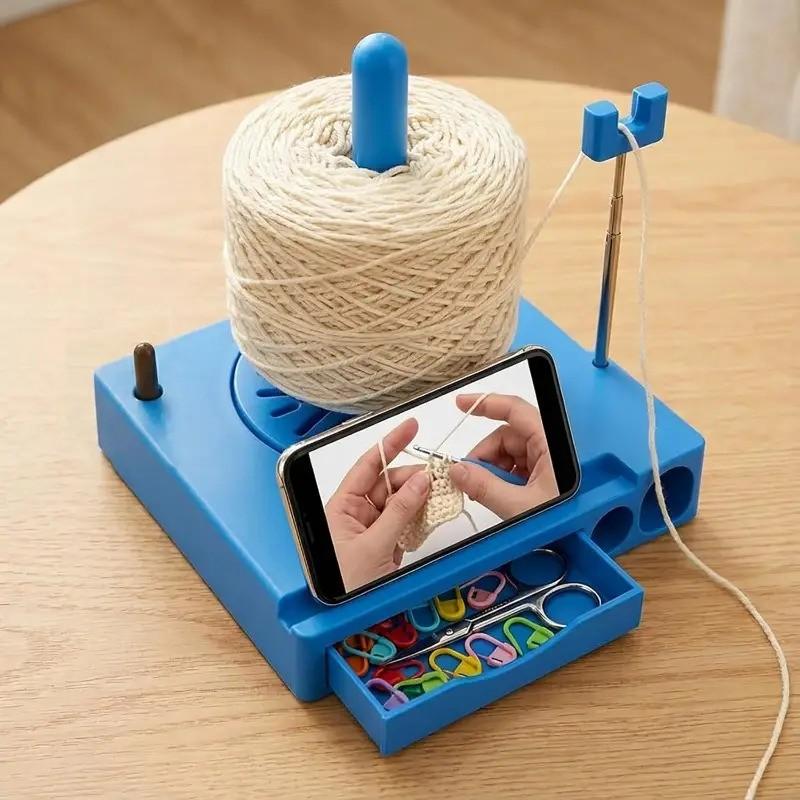 Multifunctional Portable Yarn Holder Spinning Machine, Phone Stand for Tutorial Viewing, Detachable Bobbin Box, Hook Needle Organizer