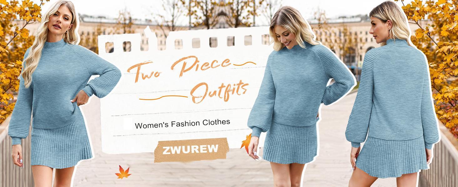 Women's 2-Piece Fitted Outfits - 2026 Long-Sleeve Mock Neck Soft Ribbed Knit Sweater & Puff Sleeve Mini Skirt Set, Easy Dress-Up Casual Fall Winter Fashion Women's 2-Piece Fitted Outfits - 2026 Long-Sleeve Mock Neck Soft Ribbed Knit Sweater & Puff Sleeve Mini Skirt Set, Easy Dress-Up Casual Fall Winter Fashion