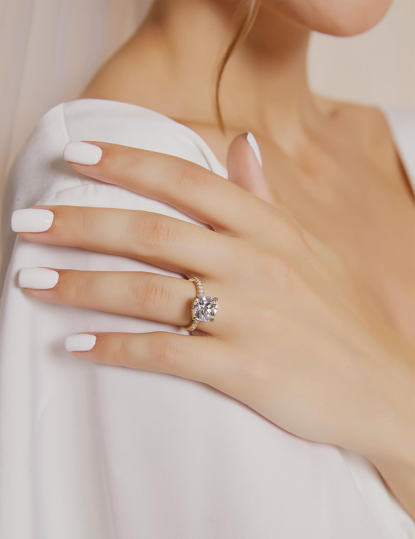 EAMTI 3.5CT 925 Sterling Silver Rings Cushion Cut Cubic Zirconia CZ Engagement Wedding Bands for Women Promise Rings for Her