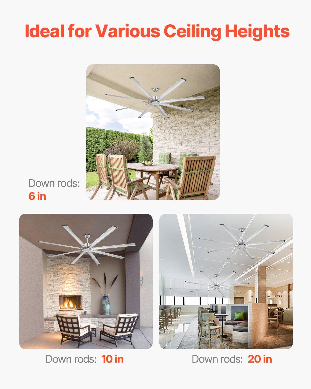 VEVOR 96in Low Profile Flush Mount Ceiling Fan, 6-Speed Remote Control, Aluminum Blades, Reversible DC Motor, Modern Brushed Nickel Fan for Bedroom, Patio, Reversible Motor