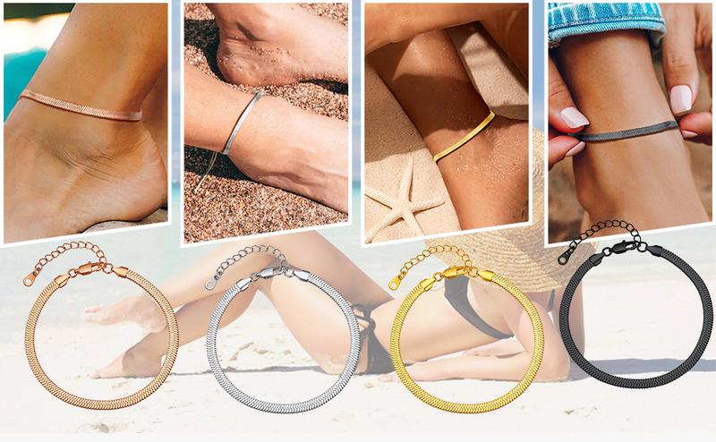 U7 1.5/3/5mm Herringbone Anklet For Summer Adjustable Anklet Bracelet
