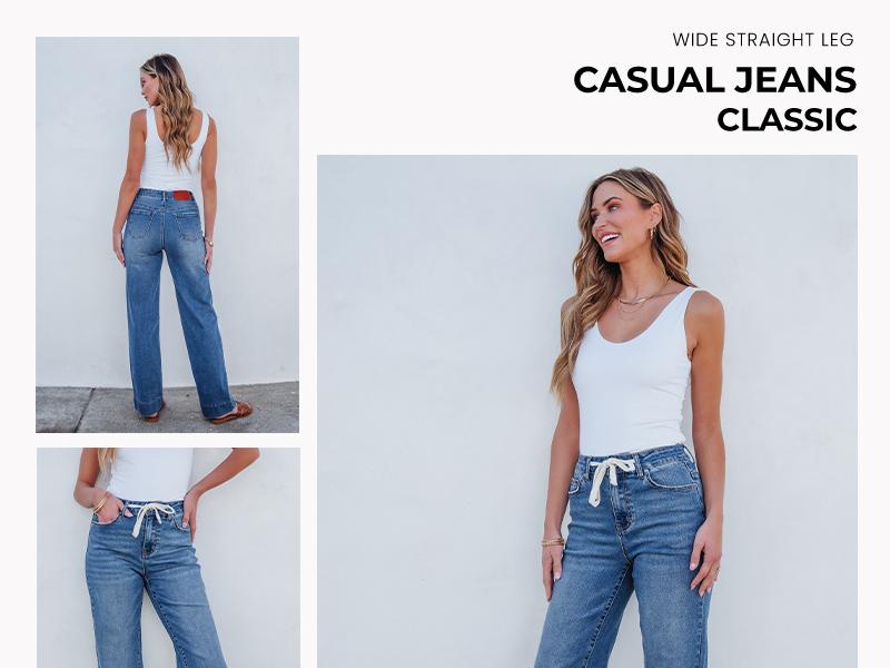 Sidefeel Women's Wide Leg Jeans High Waisted Stretchy Straight Leg Baggy Drawstring Zimbaplatinum Denim Pants TikTokShopBlackFriday