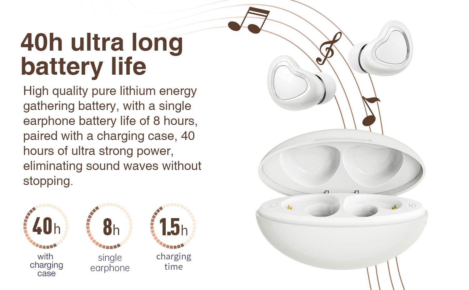 HYUNDAI F9 Heart Shaped Wireless Earphones, Cute Women's Wireless Earbuds，Light-weigh Sports Headset for Work, Hiking, Running and Outdoor Activities