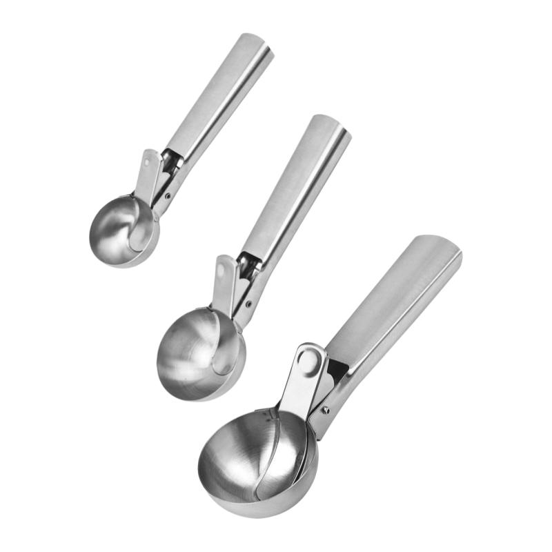 3 piece Food-Grade Stainless Steel Ice Cream Scoop Baller, Dual-Purpose for Commercial & Home Use, Special Tool for Watermelon Fruit Ice Cream, Professional Design Comfortable Grip, Kitchen Baking Dessert Shop Tool