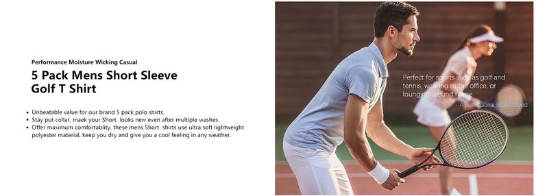 TELALEO 5 Pack Mens Polo Shirts Quick Dry Short Sleeve Golf T Shirt Performance Moisture Wicking Casual Workout dealsforyoudays
