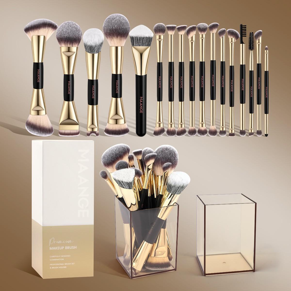 MAANGE 17-Piece Professional Makeup Brush Set with Storage Case Blush Brush, Foundation Brush, Eyeshadow Brush, Highlighter Brush, Contouring Brush, Eyebrow Brush, Mascara Brush, Powder Brush. Makeup Tools Gift for Women & Girl Travel Makeup Brush Set