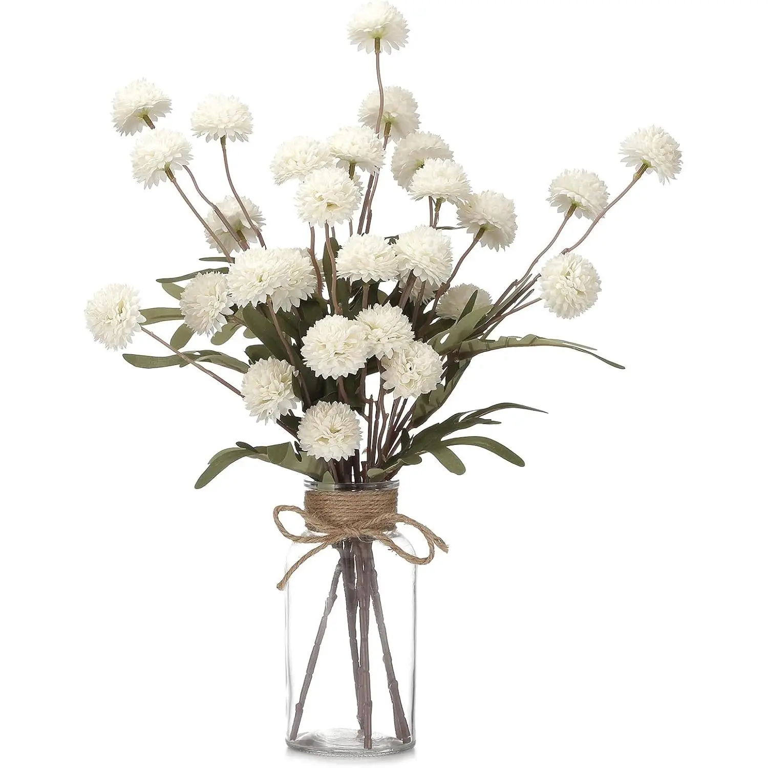 6PCS Artificial Mums with Vase - Modern Rustic Small Fake Flowers, Table Centerpiece for Bedroom, Dining Room Home Decor