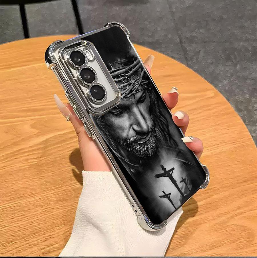 Jesus Clear Protective Four Comers Air Cushion Anti-drop CellPhone Case Clear BracketPhone Case For SAMSUNG GALAXY S22 S23 S24 FE ULTRA PLUS Four Corners Cases #SMYS6