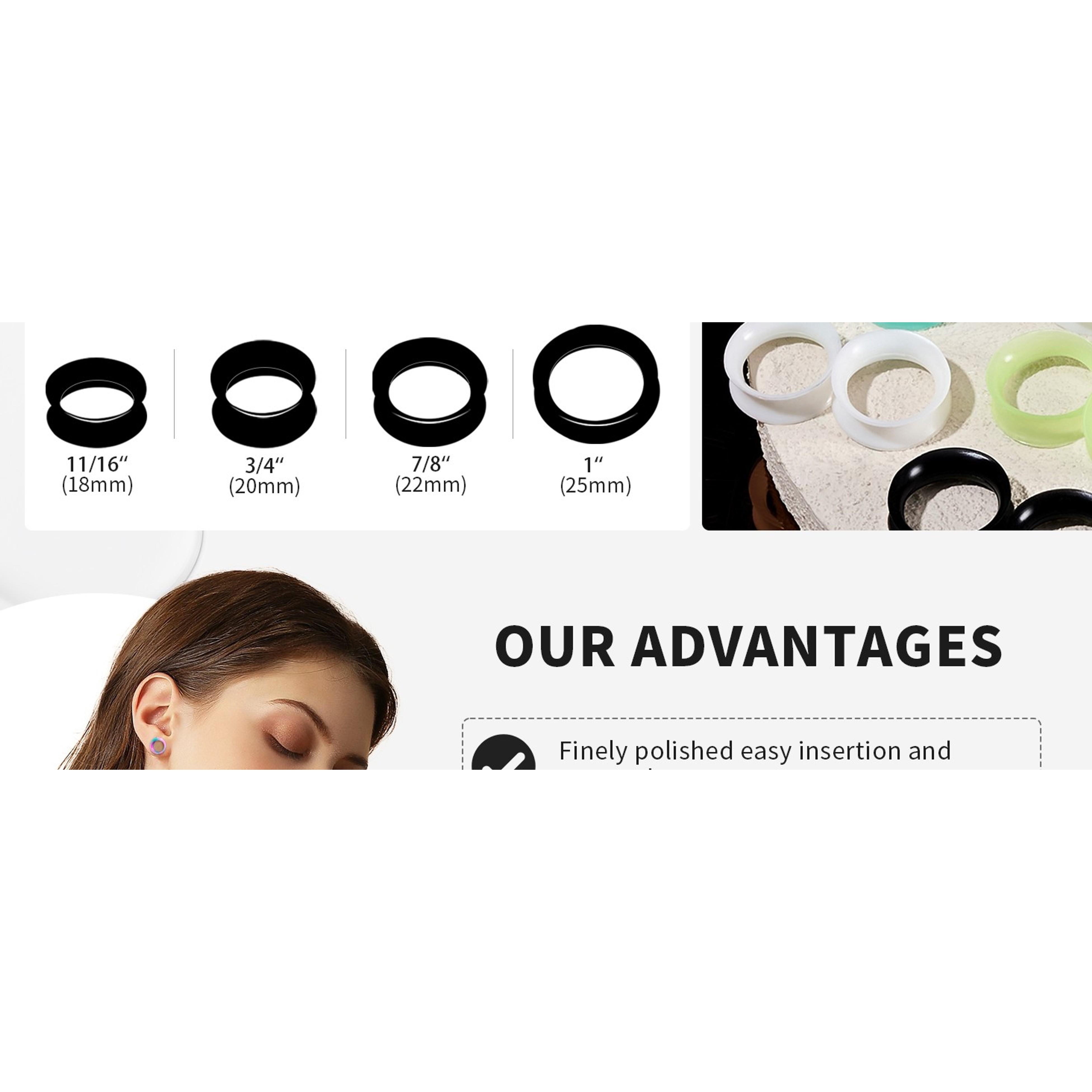 76 Pcs Soft Silicone Ear Tunnels/Plugs Kit Flesh Flexible Earring Gauges Double Flared Earlets Stretchers Expander Piercing Jewelry, 6MM-18MM