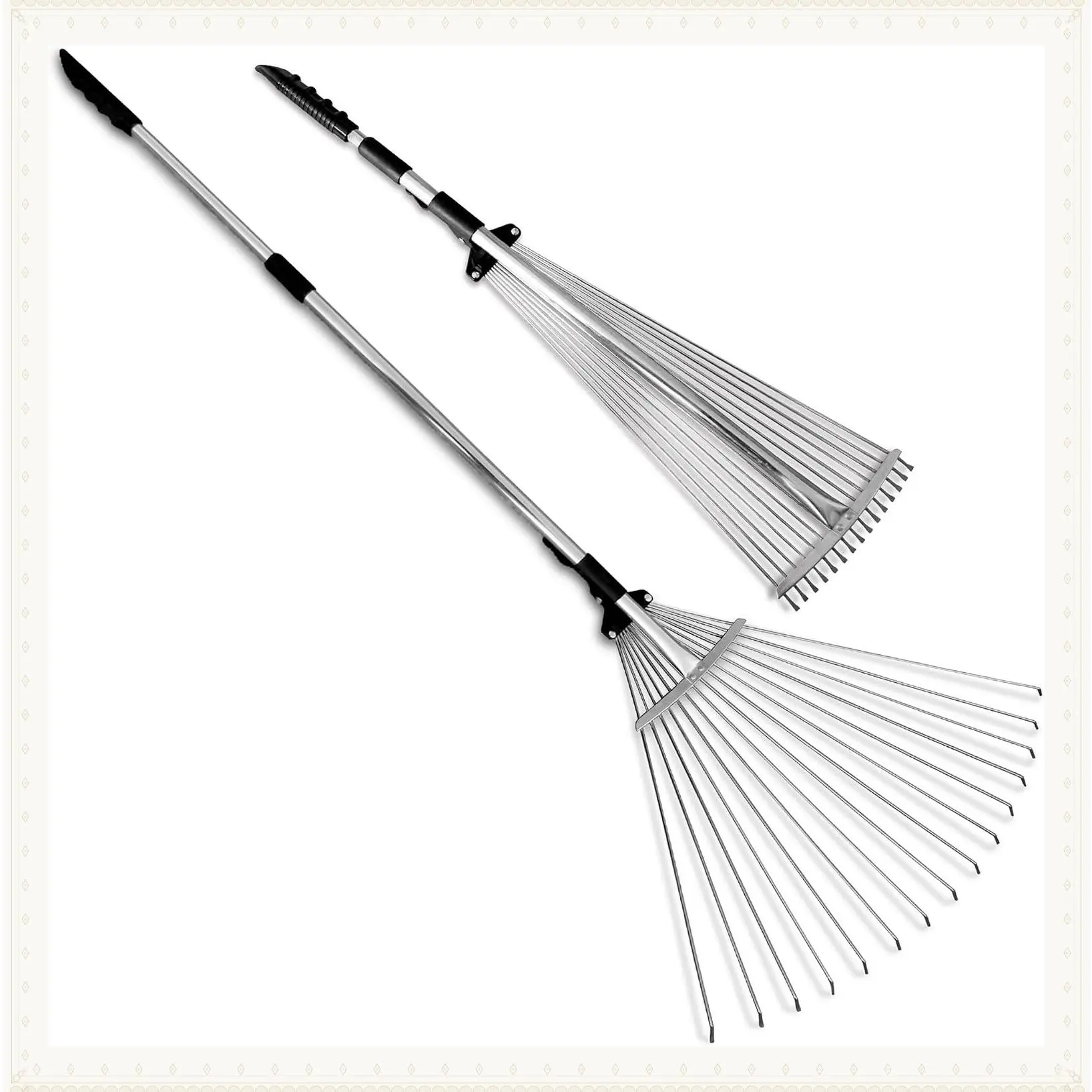 Adjustable Metal Leaf Rake with Expandable Head 8-23", Collapsible & Telescopic Grass Rake for Lawns, Garden & Yard, Ideal for Leaves, Shrubs & Small AreasGift