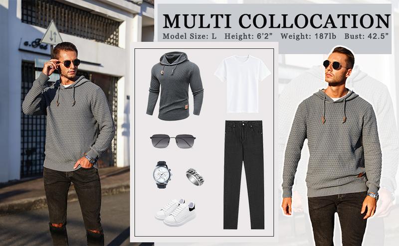 Men's Hooded Sweatshirt Hoodie Solid Knitted Pullover Long Sleeve Casual Sweater Tops Black Classic Soft Menswear Stylish Fabric Outdoor Preppy Slim Fit sweater Sports Stretchy Tights Beige Plain