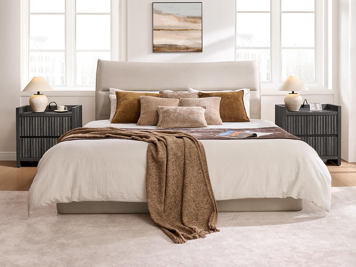 SICOTAS Night Stand Set of 2 Fluted Nightstands with Charger Station, Large Modern Nightstand Bedside Table End Table with 2 Drawers, 25" Wide Farmhouse Night Stands for Bedroom, Sofa Side