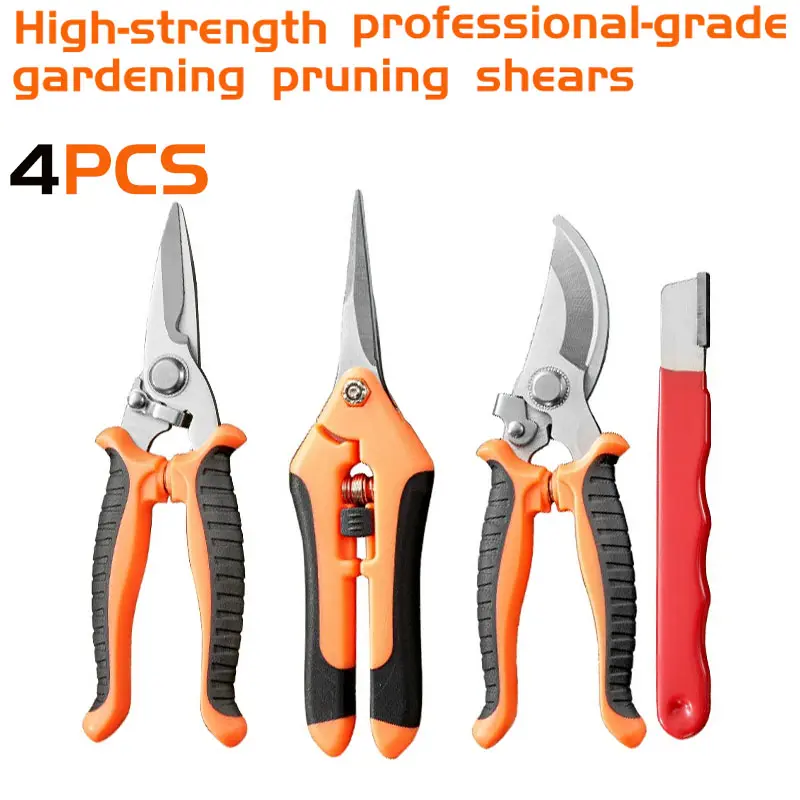 4pcs Garden Pruning Shears Set, Bypass Trimmer, Ergonomic Handle, Sharp Stainless Steel, for Plants, Flowers, Fruit Trees, Shrubs