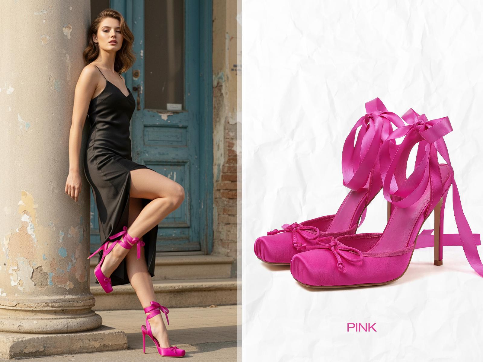 CYNLLIO Womens Satin Ballet Heels Closed Square Toe Elegant Lace Up Bownot Ribbon Ballerina Stilletto Heeled Sandals Cute Ankle Strap Slingback Pumps Strappy Mary Janes Slip On Comfy Wedding Party Casual Work Dating Fashionable Spring Heel Ballerina Heel