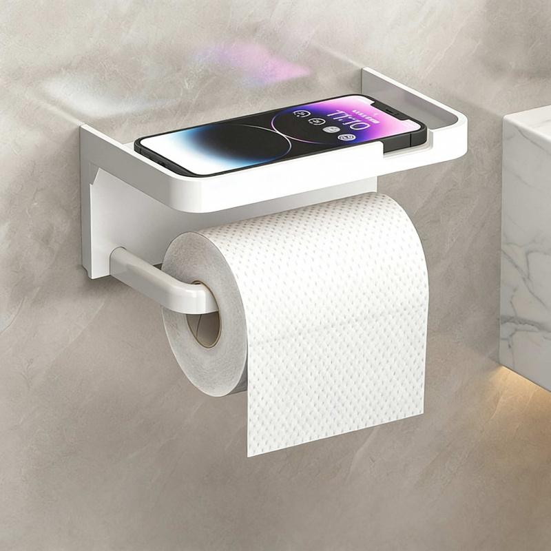 Bathroom toilet paper holder, roll tissue rack, storage shelf, draw-out tissue tube organizer for home restroom (Model: DM622)