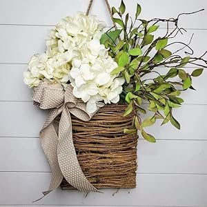 Wildflower Wreath with Pink Berry Accents - Handwoven Rattan Basket for Front Door, Spring Farmhouse Decor for Mother's Day, Wedding and Everyday Home Accent
