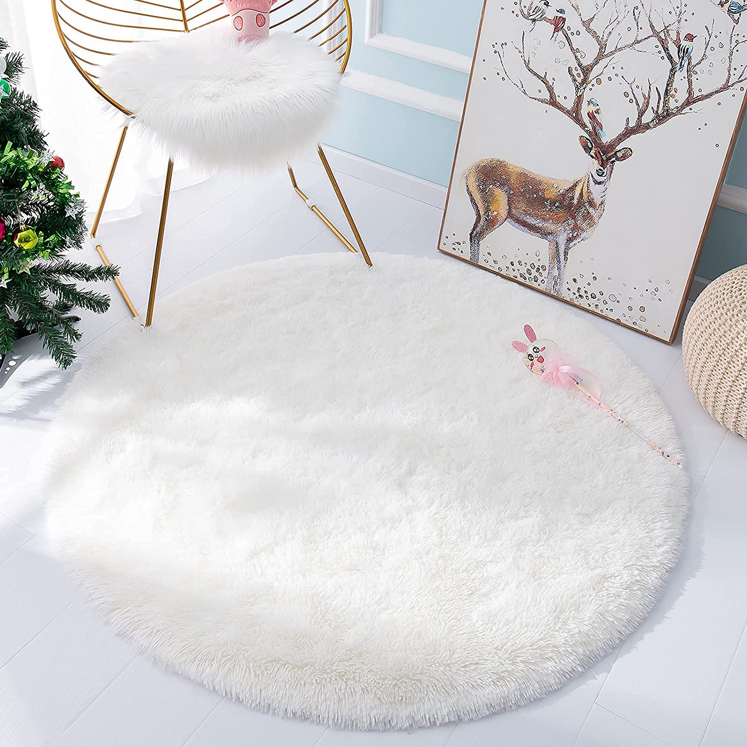 Lochas Round Rug for Bedroom,Super Fluffy Circle Rugs for Baby Nursery,Furry Carpet for Children Kids Room,Cute Soft Shaggy Area Rug for Girls Home Decor For Dorm Non-slip