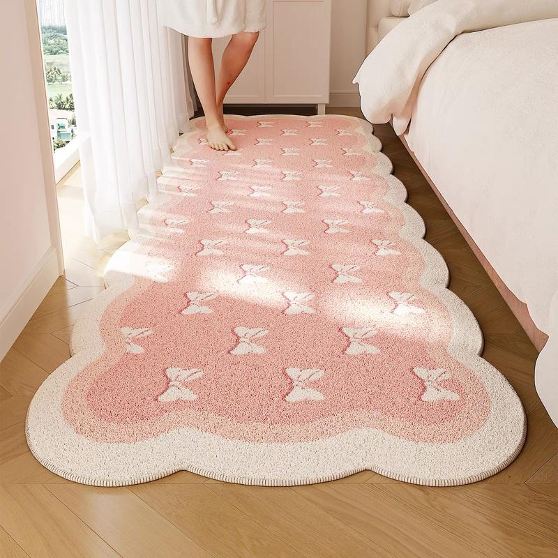 Bow Heart Print Carpet, Soft Plush Bedroom Rug, Easy Clean Fashionable Home Decor, Suitable for Living Room Sofa Hallway Closet, Decorative Fluffy Rug, Modern Shaggy Rug