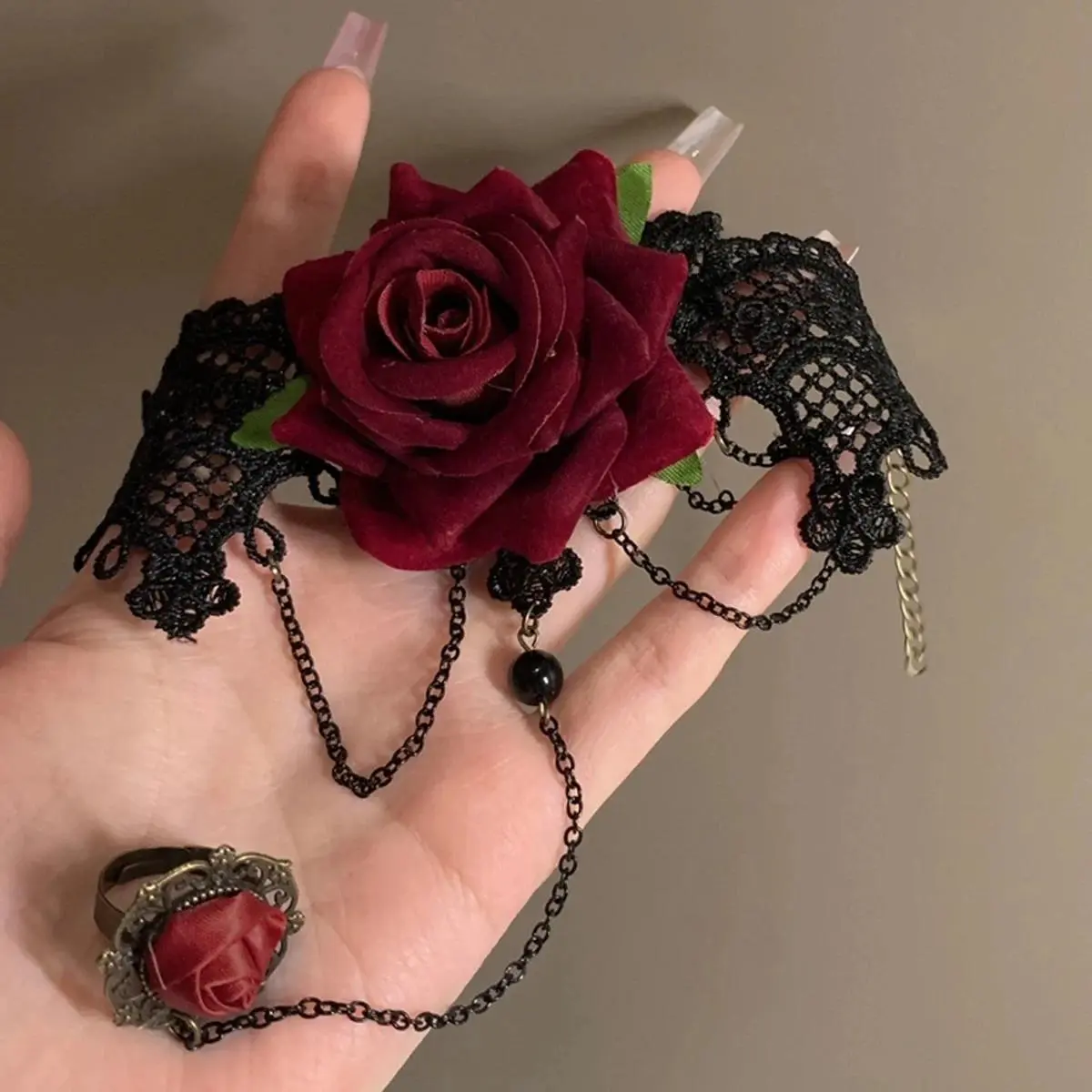 Women's Abs Acrylic Vintage Wine Red Rose Bracelet, Gothic Dark Fashion Costume Jewelry, Ideal for Daily Wear & Valentine's Day Gift, Bangle Shape, Female Wear