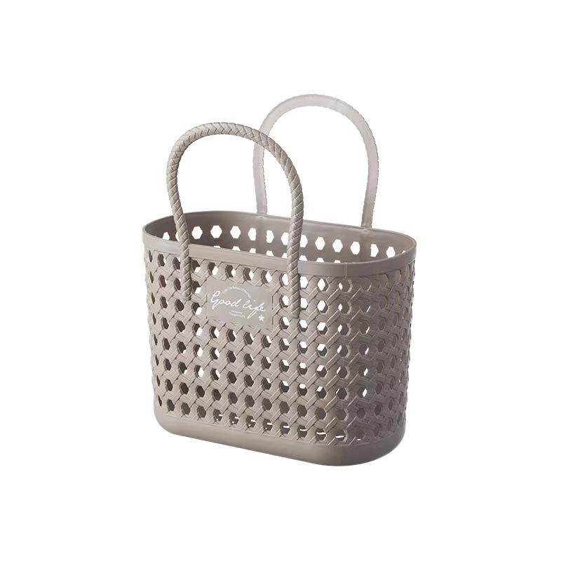 1 portable picnic basket/camping basket/home shopping basket/bathroom toiletries storage basket, sand-proof waterproof handbag with drain hole, suitable for travel essentials, outdoor equipment on holiday beach, mesh storage basket.