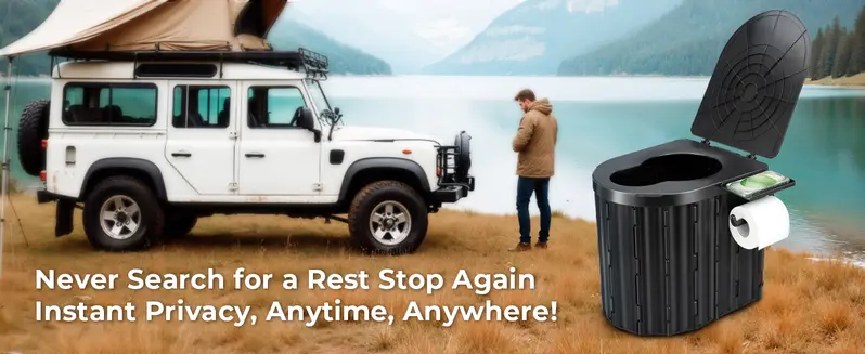 Portable Outdoor Camping Toilet for Adults - Folding Travel Accessory with Lid & Paper Holder, Camping Accessories, Hiking Gear, Truck Trip Potty for Car, RV