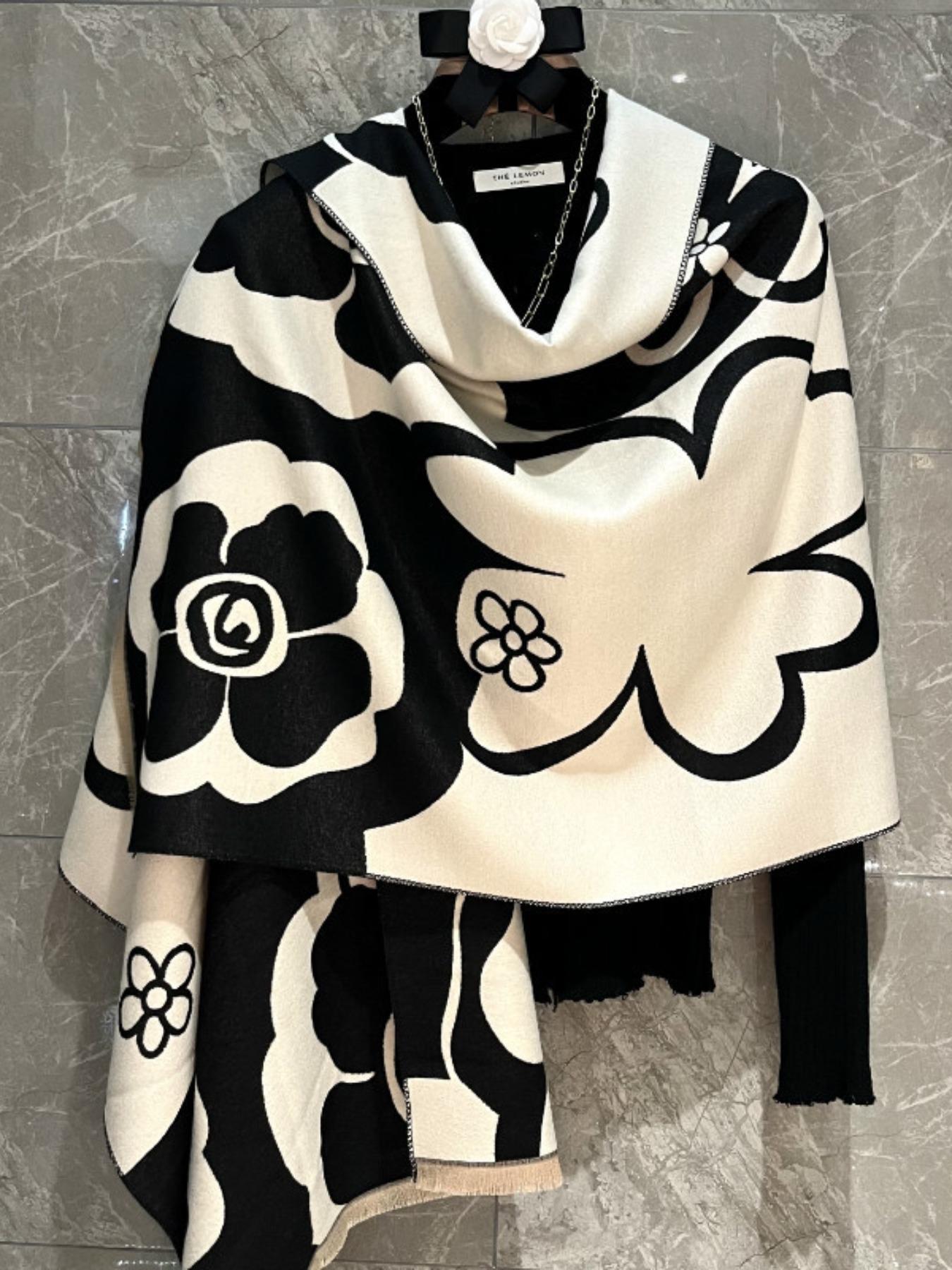 Floral Print Tasseled Shawl, Soft Warm Long Scarf for Women & Men, Fashion Wrap Scarf for Daily Wear