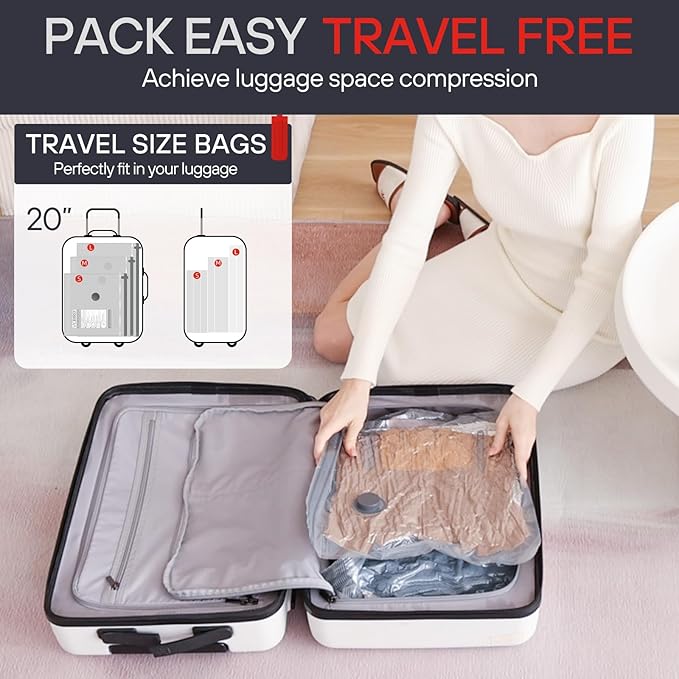 VACBIRD 8XL/15 Pack Travel Vacuum Storage Bags, Vacuum Packing Seal for Luggage and Suitcase, Compression Bags for Travel, Durable Pouch, Organiser set