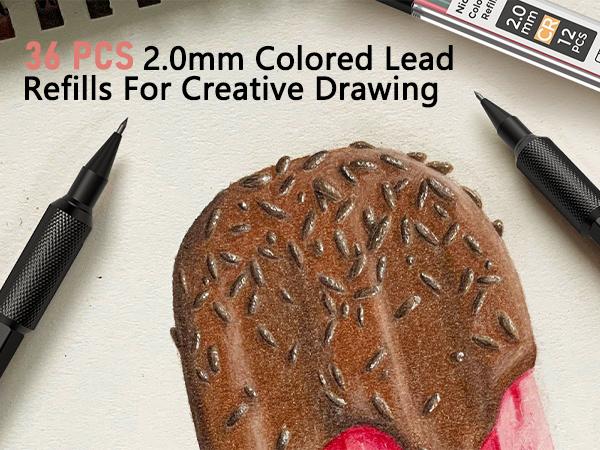 Nicpro 6 Pack Art Mechanical Pencils Set in Case, Metal Drafting Pencil 0.5, 0.7, 0.9 mm & 2mm with 13 Tube Lead Refills(4B 2B HB 2H 4H Colors) Weatherproof Barrel for Outdoor Writing Drawing Sketching