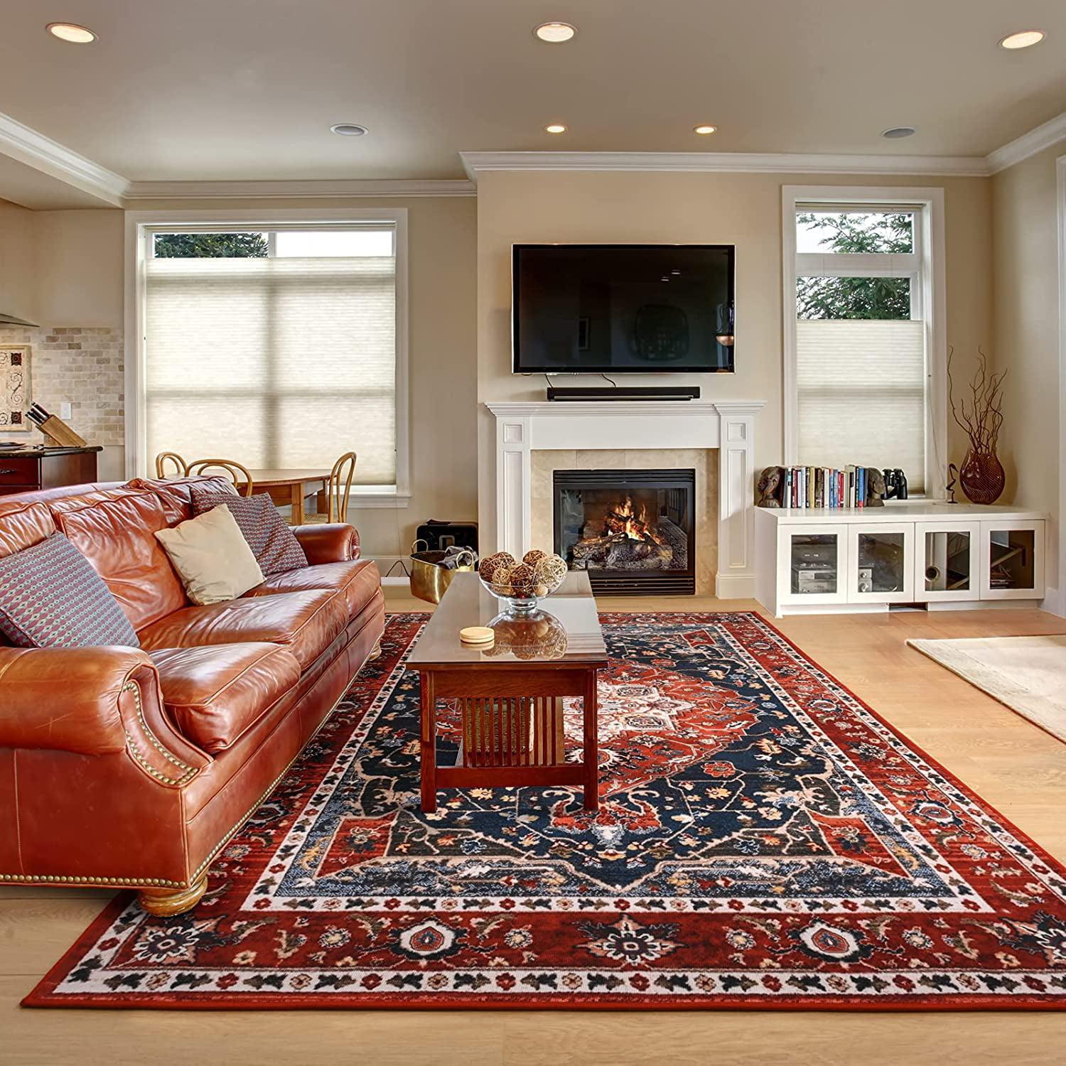 Lochas Boho Area Rug Vintage Tribal Carpet Anti-Slip Rug Washable Persian Carpet for Living Room Bedroom