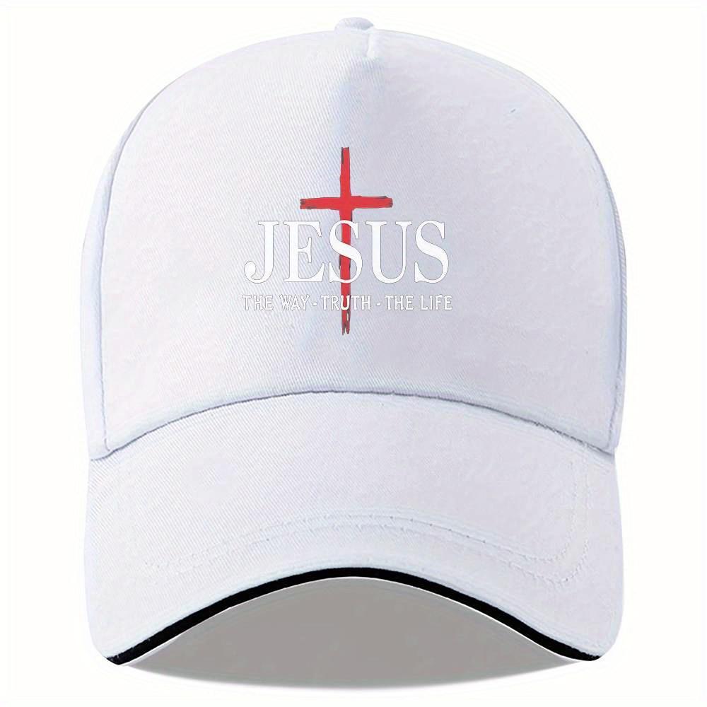 Christian Polyester Baseball Cap - Faith-Based Graphic Cross Print, "Jesus is the Way, the Truth, the Life" Slogan, Lightweight Machine-Washable Fashion Accessory, Christians, Machine Wash, Christian Faith-Themed Graphic Hats