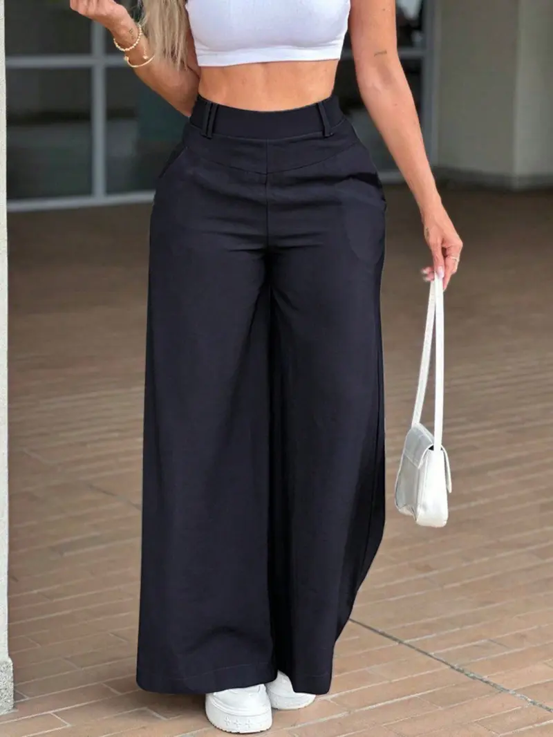 KAYWIDE Basic Style Casual Versatile Loose Straight Leg High Waist Flowy Wide Leg Pants, Comfortable and Stylish, Perfect for Everyday Wear