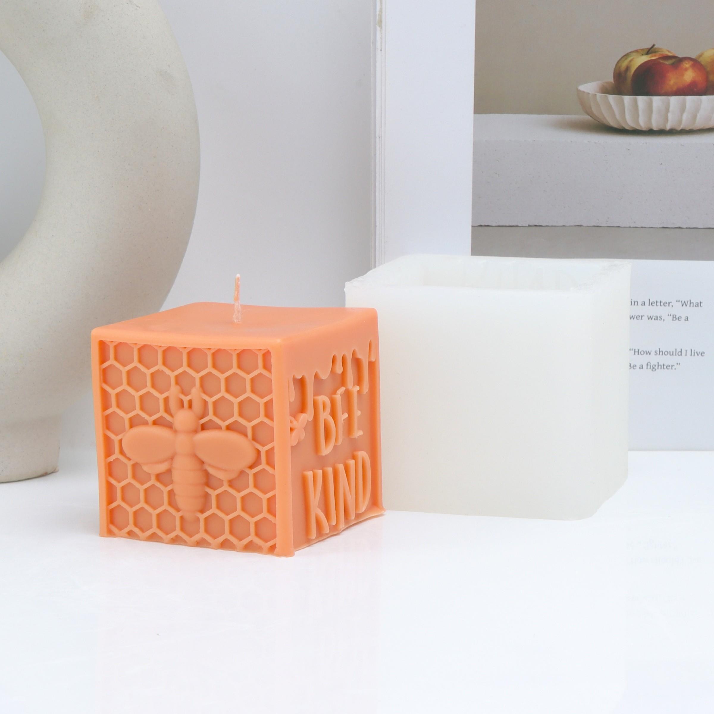 Bee Theme Candle Silicone Mold 3D Cube Bee Kind Honeycomb & Honey Pot Moulds for DIY Candle, Soap, Resin Craft, Cute Handmade Gifts