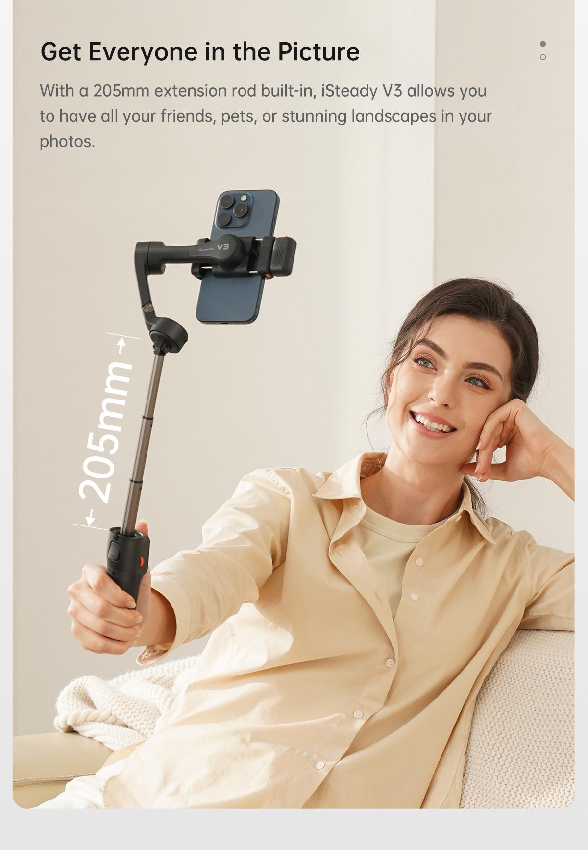 Hohem iSteady V3 New Gimbal Stabilizer for SmartiPhone, 3-Axis Phone Gimbal, Magnetic AI Tracker, Built-in Extendable Rod & Tripod, Detachable Remote Control,selfiestick,Phone Accessories,Suitable for Android & iPhone 17 series, Travel, Vlog, TikTok