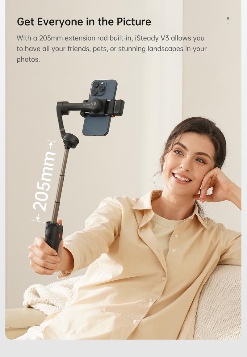 Hohem iSteady V3 New Gimbal Stabilizer for SmartiPhone, 3-Axis Phone Gimbal, Magnetic AI Tracker, Built-in Extendable Rod & Tripod, Detachable Remote Control,selfiestick,Phone Accessories,Suitable for Android & iPhone 17 series, Travel, Vlog, TikTok