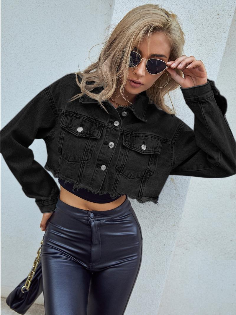 Women's Fashionable Denim Jacket, Casual Long Sleeve Outerwear for Daily Wear, Ladies Clothes for All Seasons, Coats