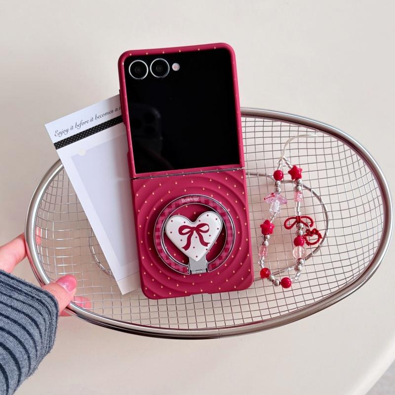 Red Polka Dot Cute Magnetic Phone Case For Samsung Galaxy Z Flip 7 6 5 4 3 Flip6 Flip7 Cover with Magsafe Stand Chain Hard Cases