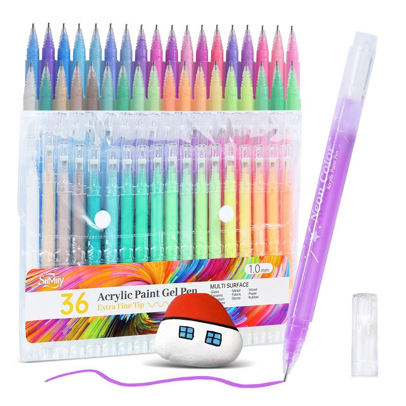 SiiMiiy Multicolor Acrylic Gel Pens, 1.0 mm Fine Point Assorted Colors Acrylic Paint Pens, Acrylic Painting Pen, Drawing Gel Pen for Coloring, Note Taking, Journaling Crafts Art Supplies, No Bleeding