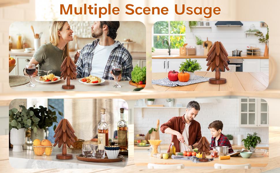 Wooden Trivets for Hot Dishes, Tree Shape Trivet Set, 4 Walnut Wood + 1 Stand stored Like a Christmas Tree,Foldable Kitchen Wooden Trivet,for Hot Dishes、Pot、Bowl、Teapot、Hot Pot Holder(Walnut Wood)-5 Wooden Trivets for Hot Dishes, Tree Shape Trivet Set, 4 Walnut Wood + 1 Stand stored Like a Christmas Tree,Foldable Kitchen Wooden Trivet,for Hot Dishes、Pot、Bowl、Teapot、Hot Pot Holder(Walnut Wood)-5